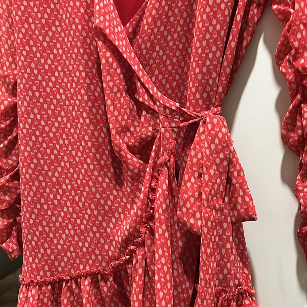 All Saints Elegant Red Hearts print Wrap Dress size S. EUC. - Picture 6 of 10